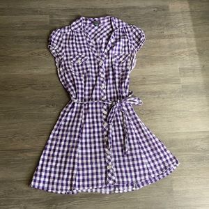 Purple and white small plaid dress